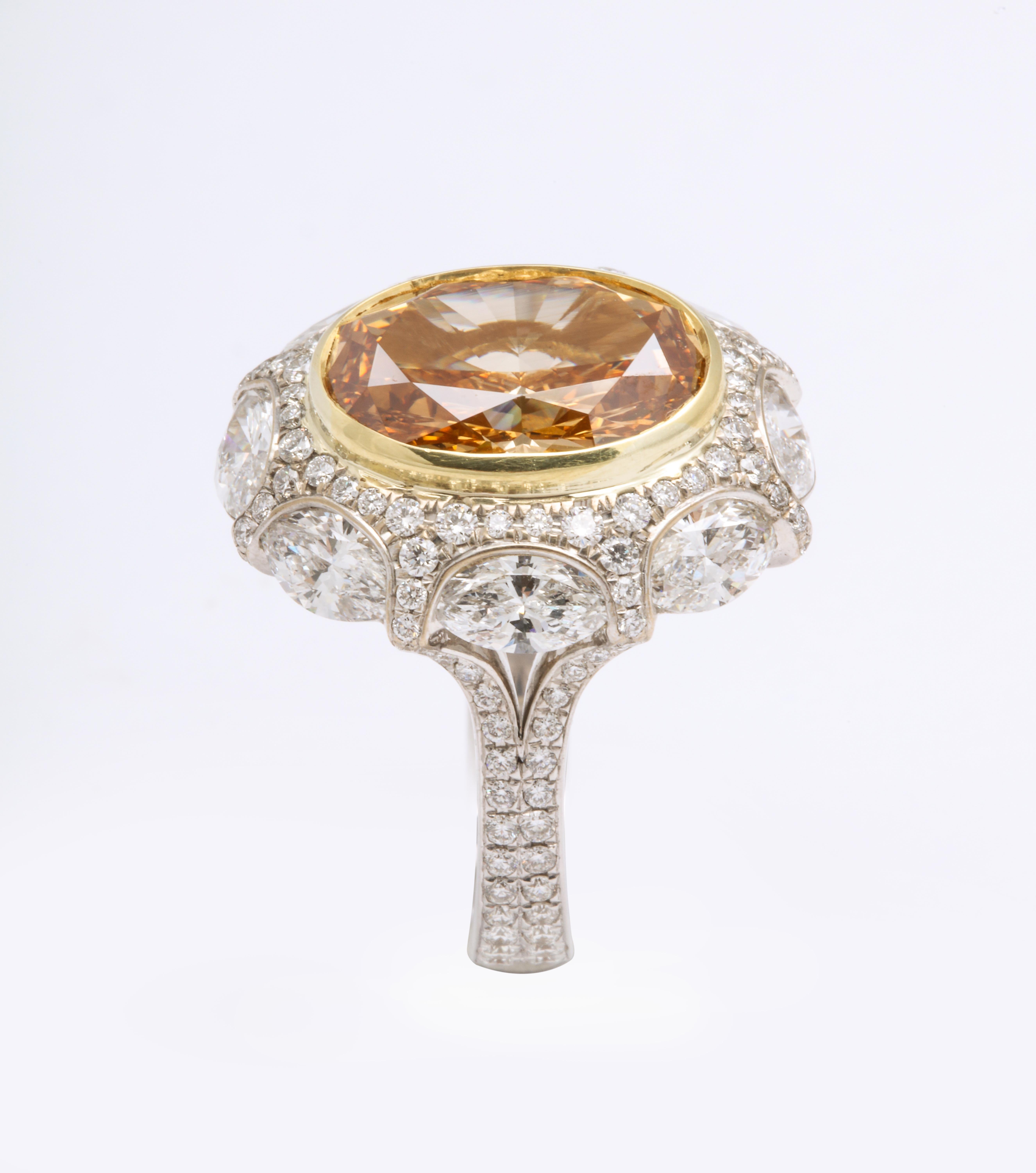 Contemporary GIA 5.34 Carat Fancy Deep Brownish, Yellow Orange Diamond 18 Karat Cocktail Ring For Sale