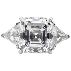 GIA 5.35 Carat Asscher Diamond 3-Stone Engagement Wedding Platinum Ring