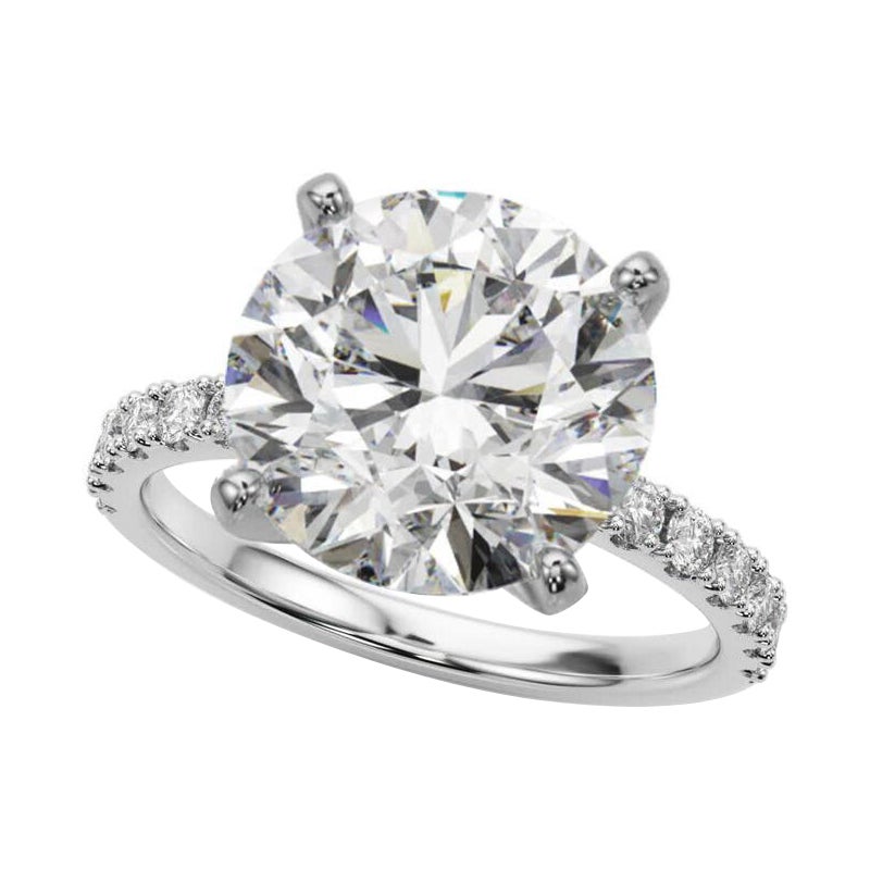 GIA 5,36ct Solitario rotondo con anello di diamanti a mezza eternità in oro bianco 18K