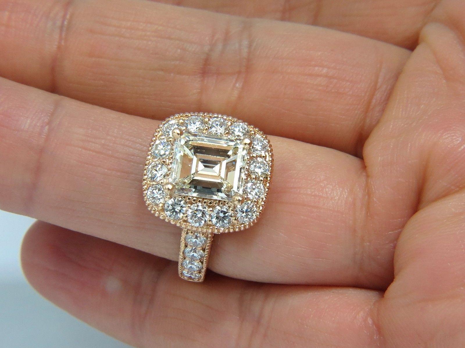 GIA 5.37 Carat Emerald Cut Diamond Ring 18 Karat Bridal Anniversary Halo Cluster For Sale 5
