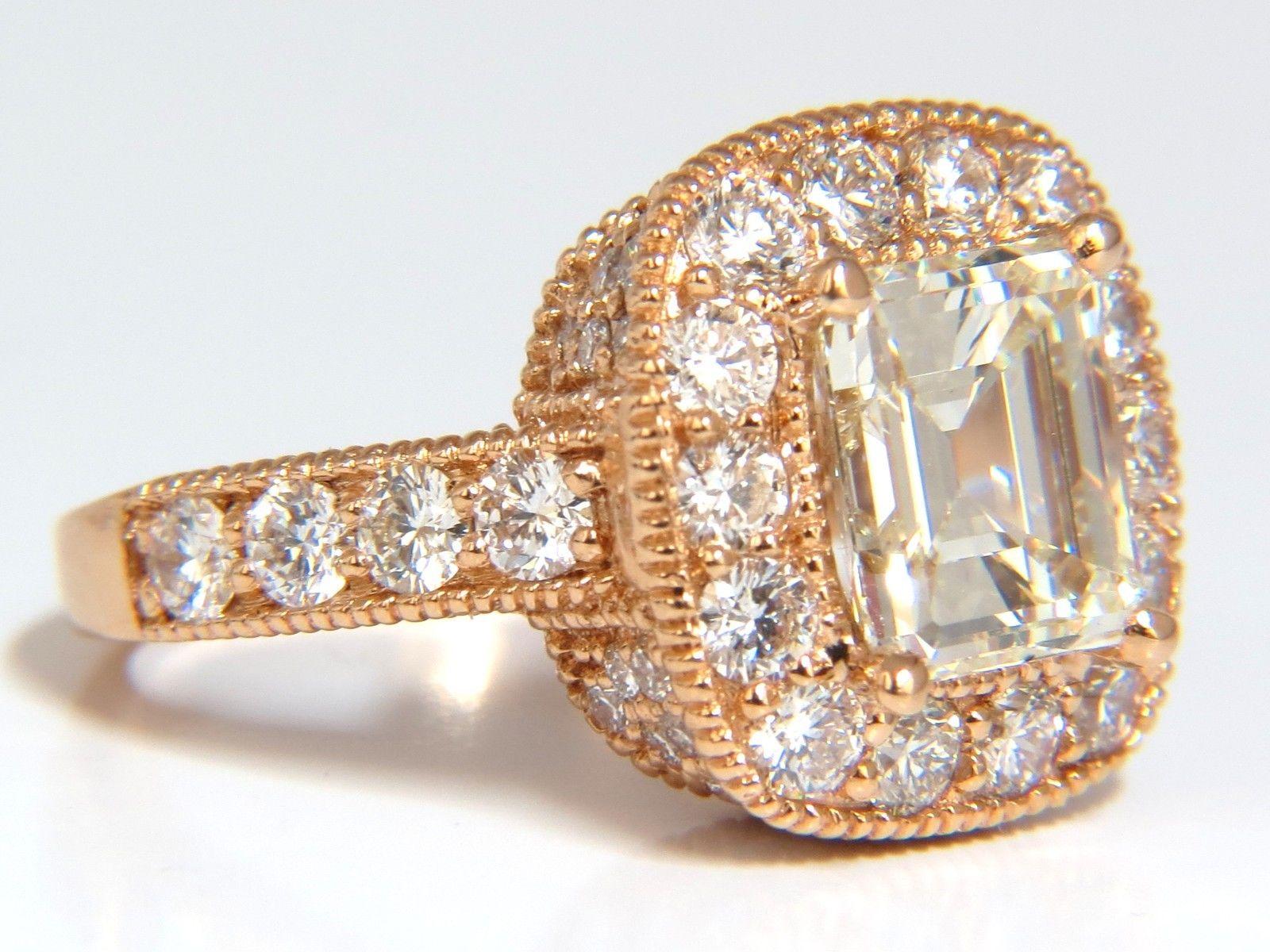GIA 5.37 Carat Emerald Cut Diamond Ring 18 Karat Bridal Anniversary Halo Cluster For Sale 1