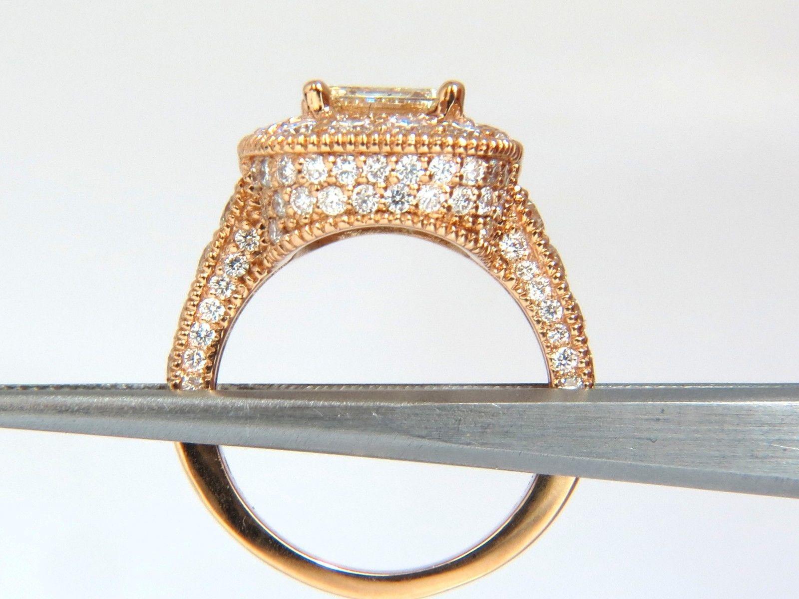 GIA 5.37 Carat Emerald Cut Diamond Ring 18 Karat Bridal Anniversary Halo Cluster For Sale 3