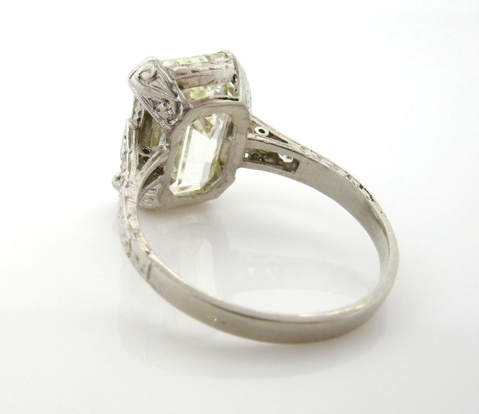 G.I.A. 5.38 Carat Emerald Cut Diamond Art Deco Style Ring In Good Condition In Beverly Hills, CA