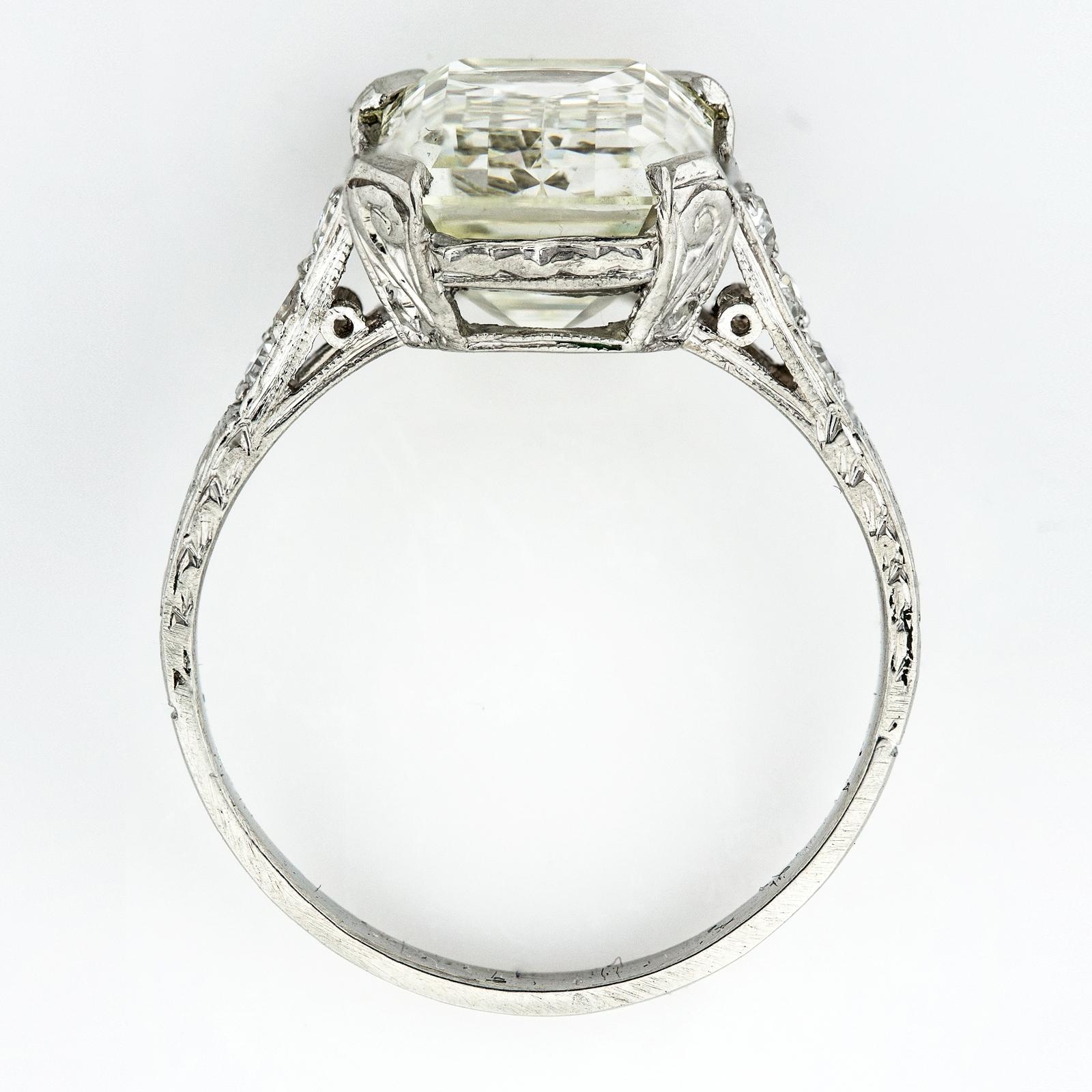 G.I.A. 5.38 Carat Emerald Cut Diamond Art Deco Style Ring 3
