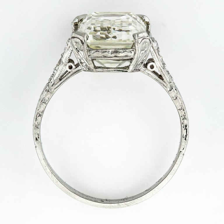 G.I.A. 5.38 Carat Emerald Cut Diamond Art Deco Style Ring at 1stDibs