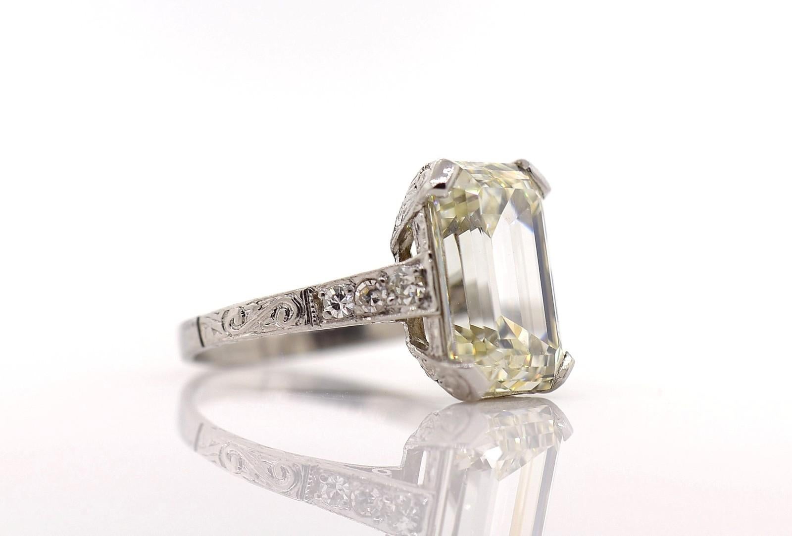 G.I.A. 5.38 Carat Emerald Cut Diamond Art Deco Style Ring 2