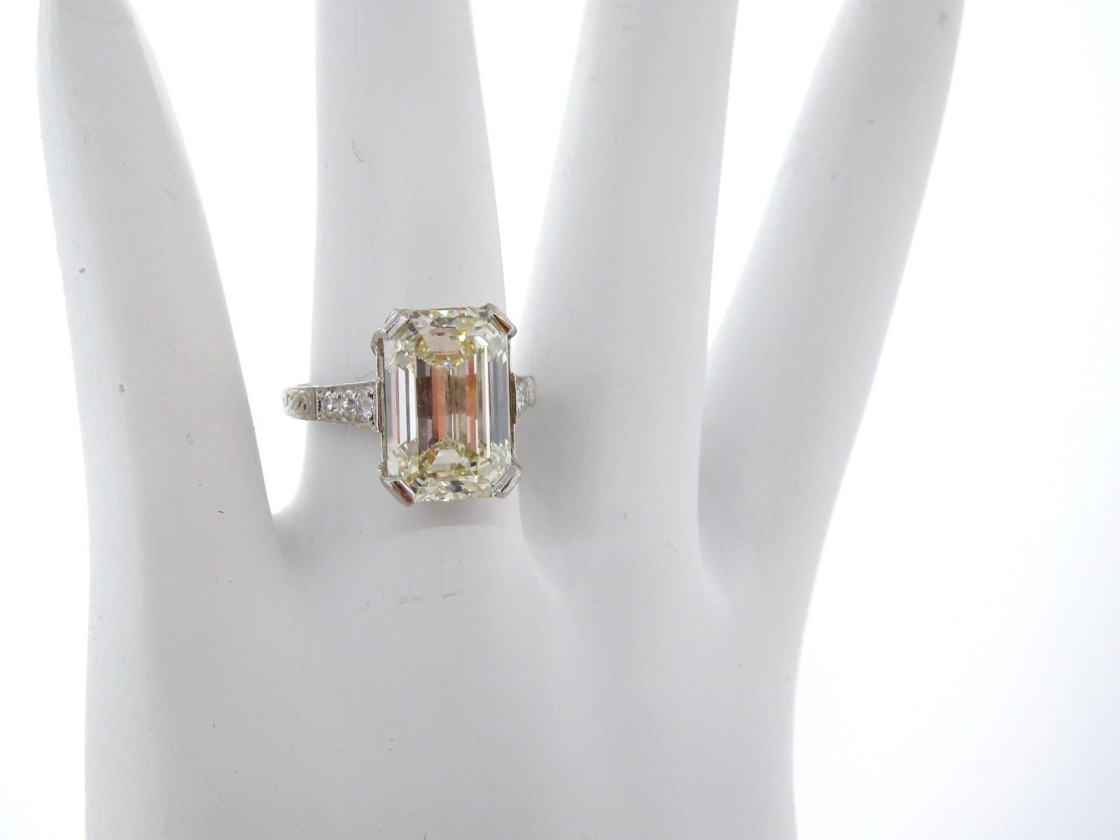 G.I.A. 5.38 Carat Emerald Cut Diamond Art Deco Style Ring 4