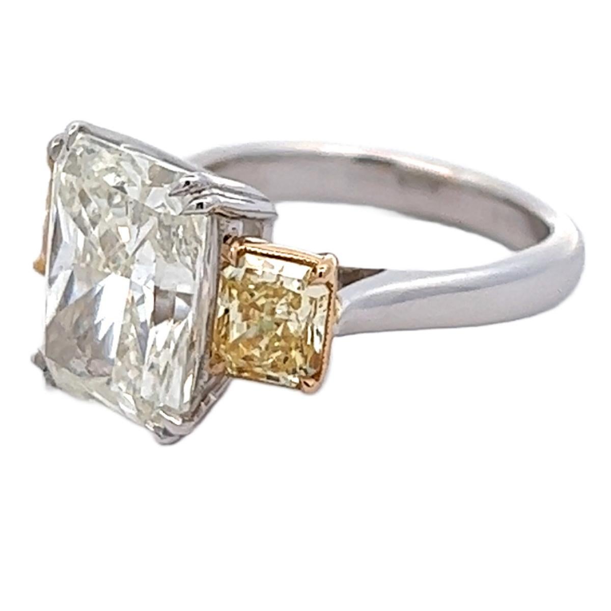 Vintage GIA 5.38 Carats Radiant Cut Diamond 18k White Gold Three Stone Ring 1