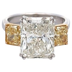 Vintage GIA 5.38 Carats Radiant Cut Diamond 18k White Gold Three Stone Ring