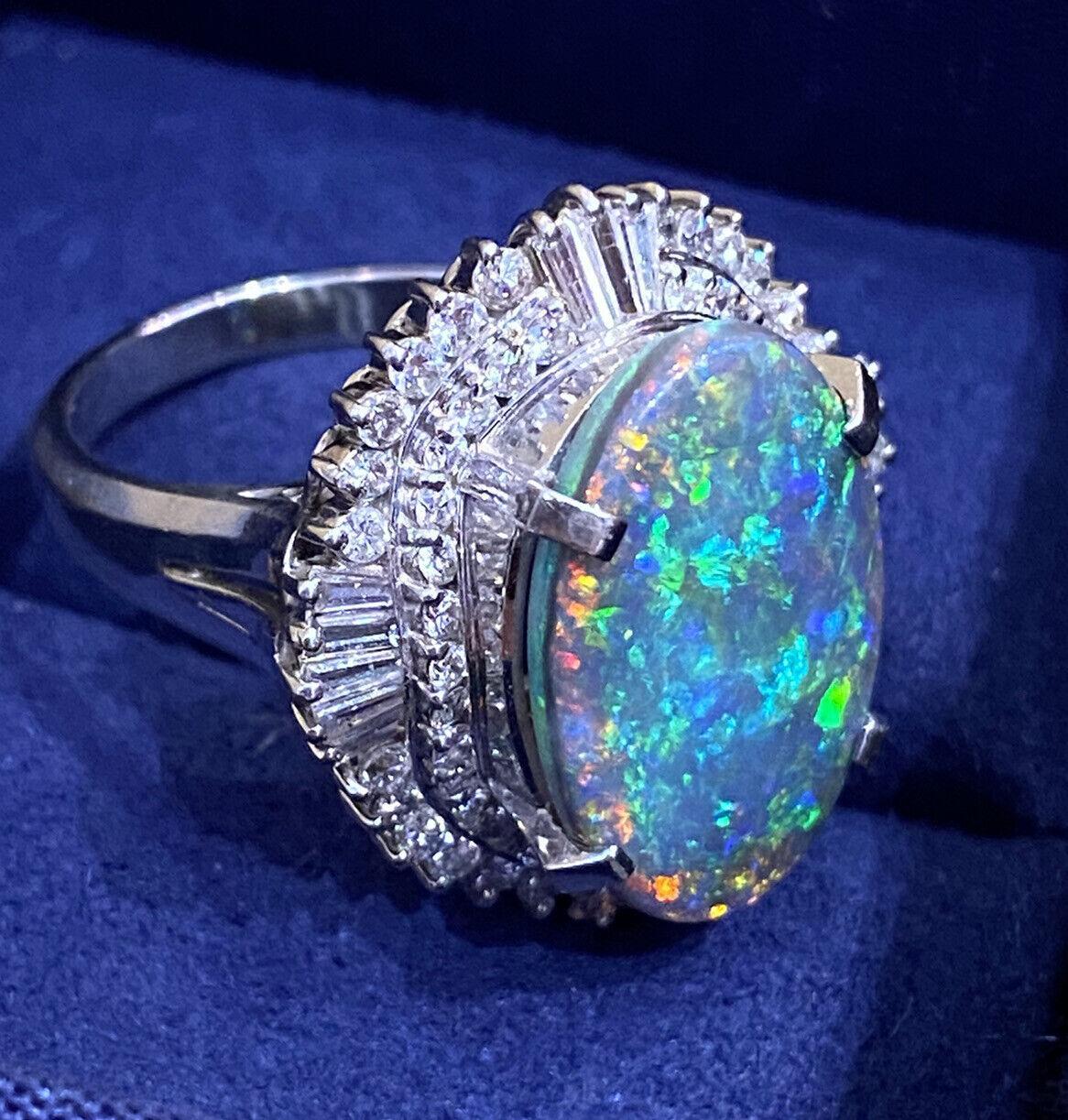 GIA 5.39 carats Black Opal & Diamond Ballerina Cocktail Ring in Platinum In Excellent Condition For Sale In La Jolla, CA