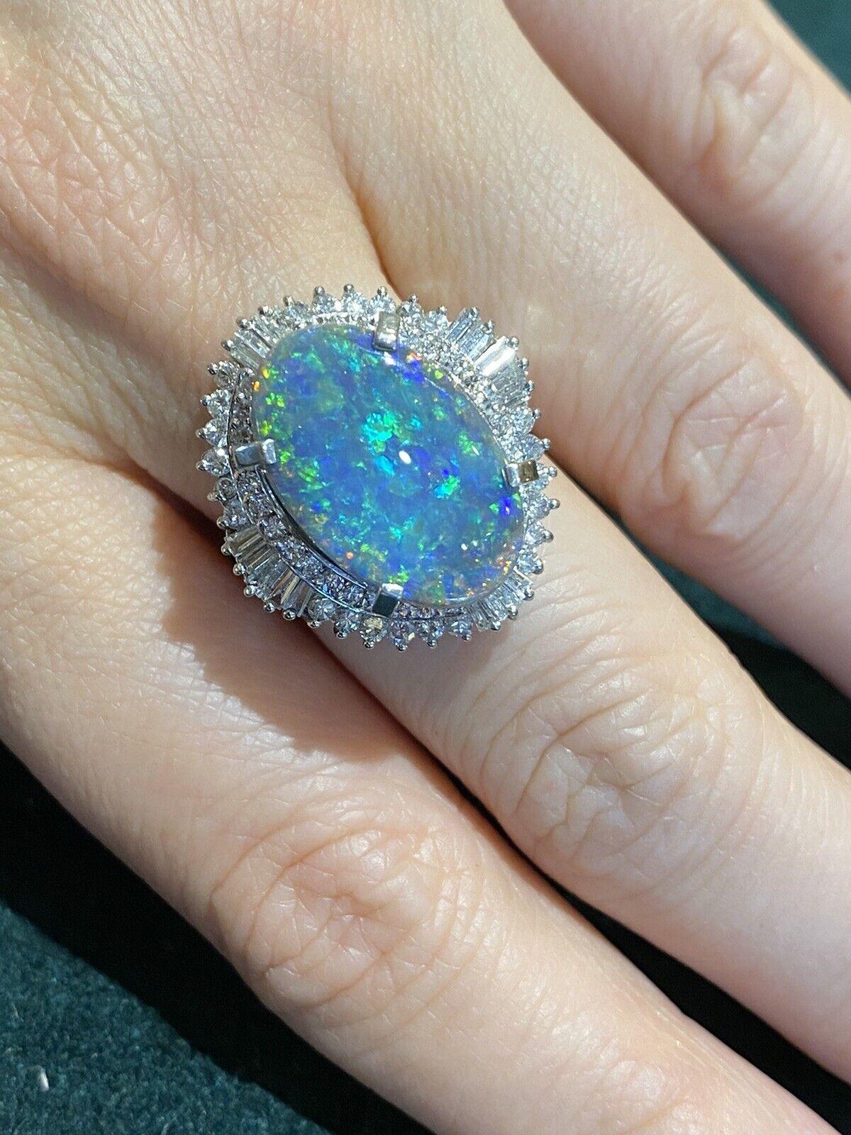 GIA 5.39 carats Black Opal & Diamond Ballerina Cocktail Ring in Platinum For Sale 1