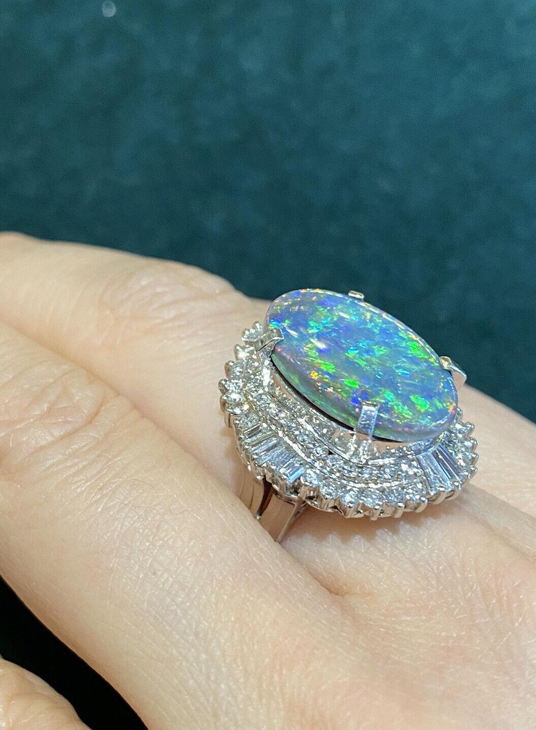 GIA 5.39 carats Black Opal & Diamond Ballerina Cocktail Ring in Platinum For Sale 2