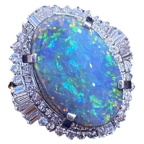 GIA 5.39 carats Black Opal & Diamond Ballerina Cocktail Ring in Platinum For Sale