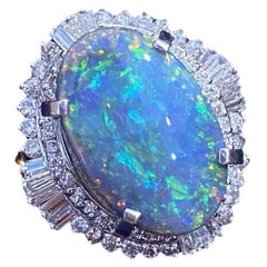 GIA 5,39 Karat Schwarzer Opal & Diamant Ballerina Cocktail-Ring aus Platin