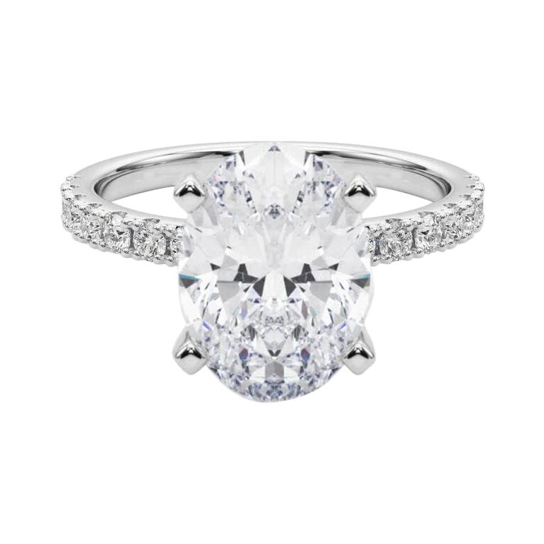 GIA 5,3ct Oval Solitär mit halber Ewigkeit 18K Weißgold Diamantring