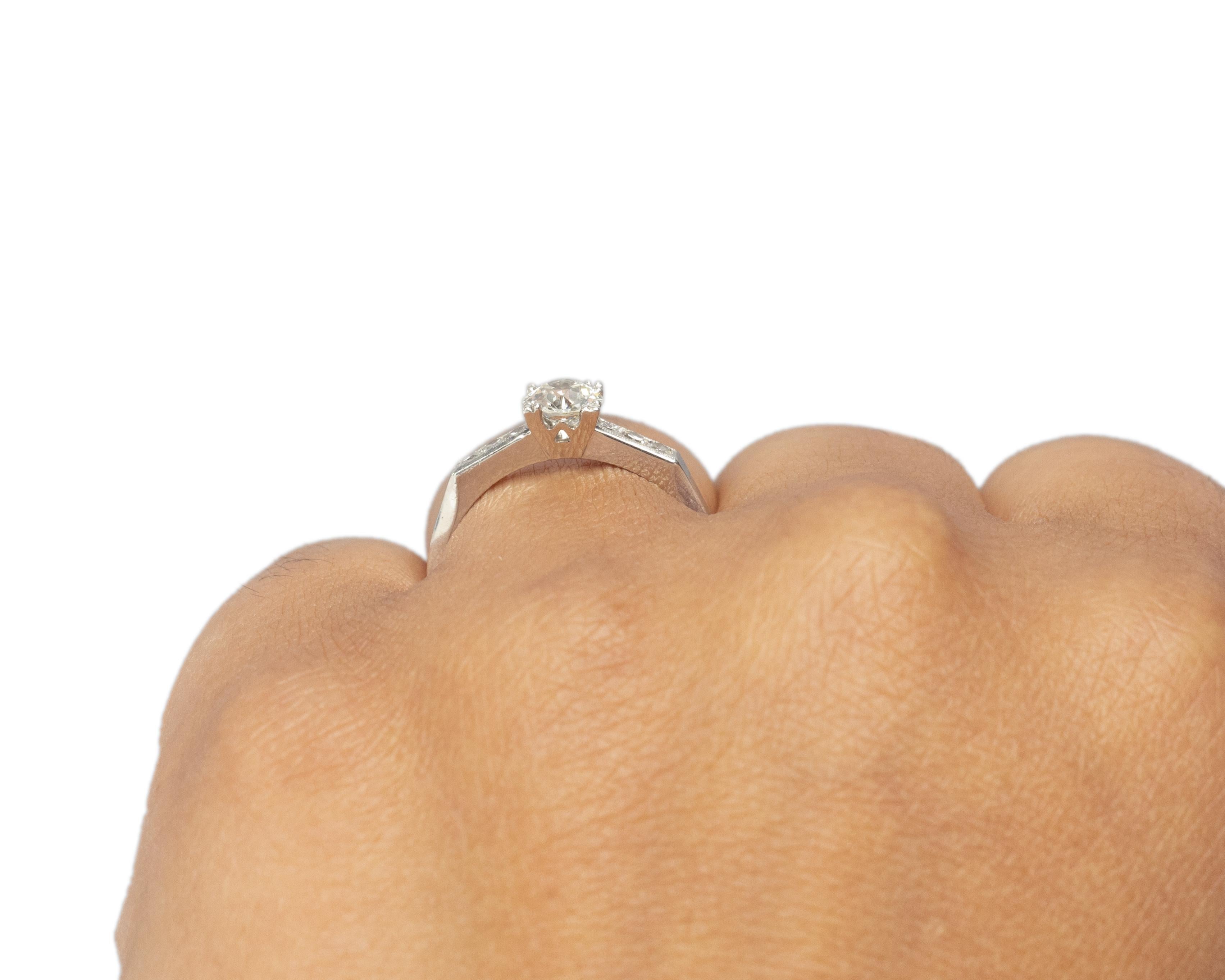 GIA .54 Carat Art Deco Diamond Platinum Engagement Ring For Sale 1