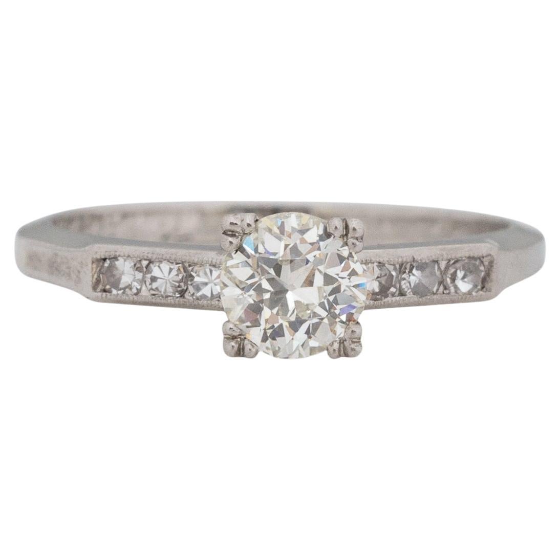 GIA .54 Carat Art Deco Diamond Platinum Engagement Ring For Sale