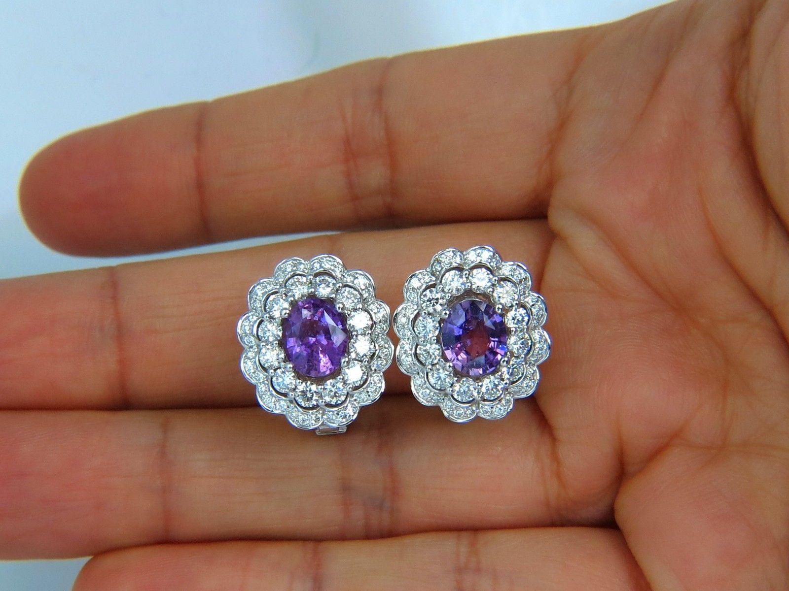 GIA 5.40 Carat No Heat Vivid Purple Pink Sapphires Diamond Earrings Unheated 2