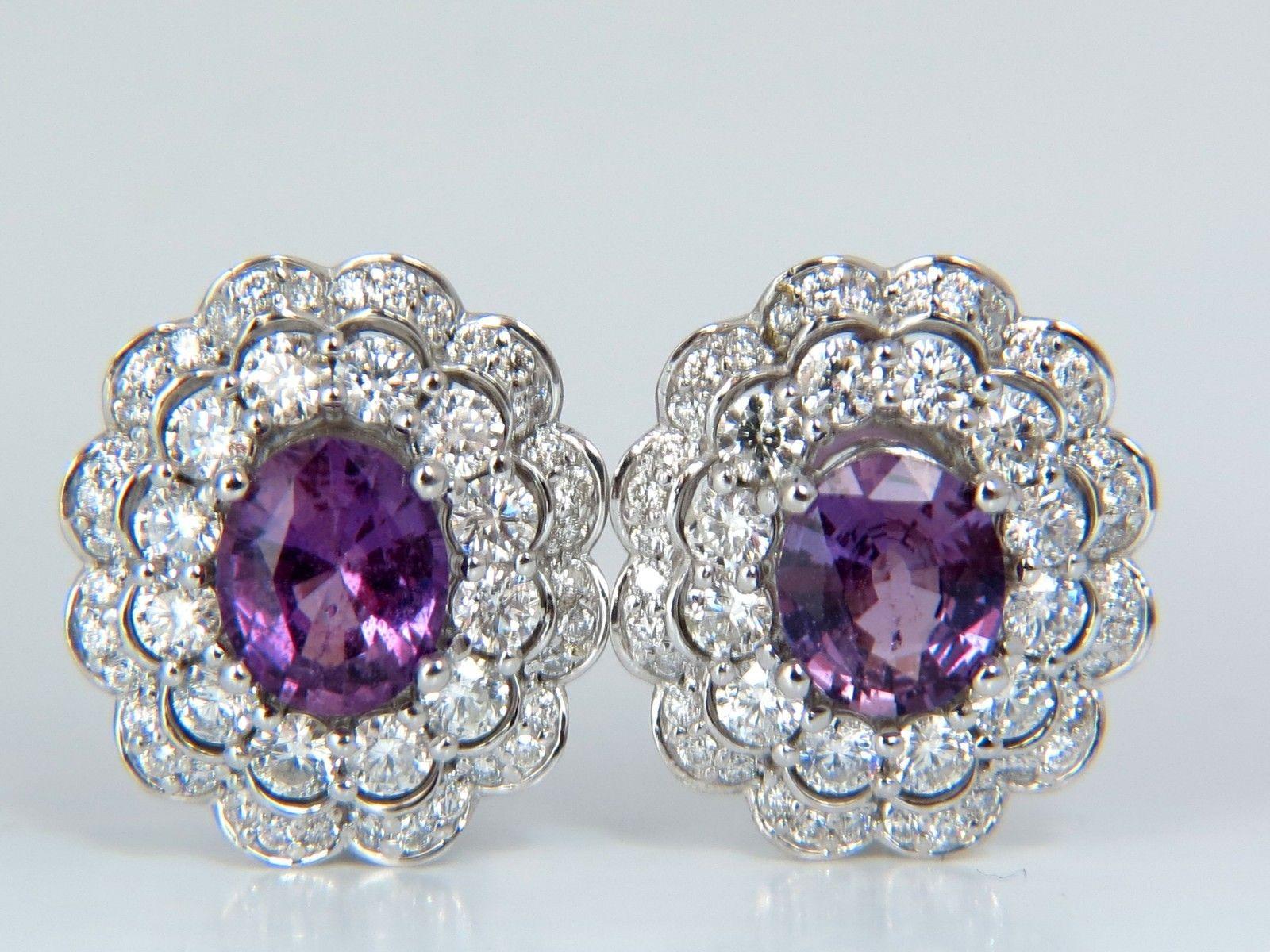 GIA 5.40 Carat No Heat Vivid Purple Pink Sapphires Diamond Earrings Unheated 3