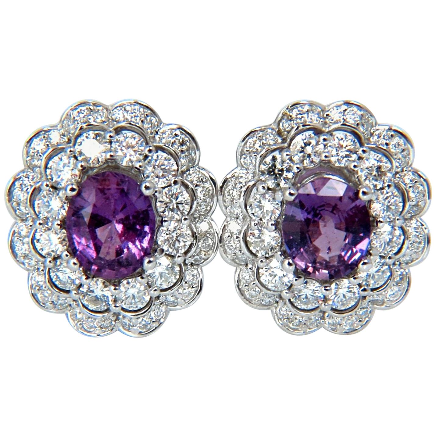 GIA 5.40 Carat No Heat Vivid Purple Pink Sapphires Diamond Earrings Unheated