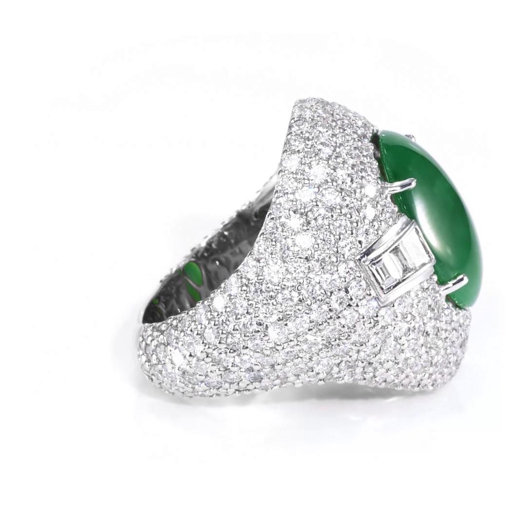 GIA 5,41 Karat Typ A kaiserlicher Jadeit Jade 18K Weißgold Ring für Damen oder Herren im Angebot