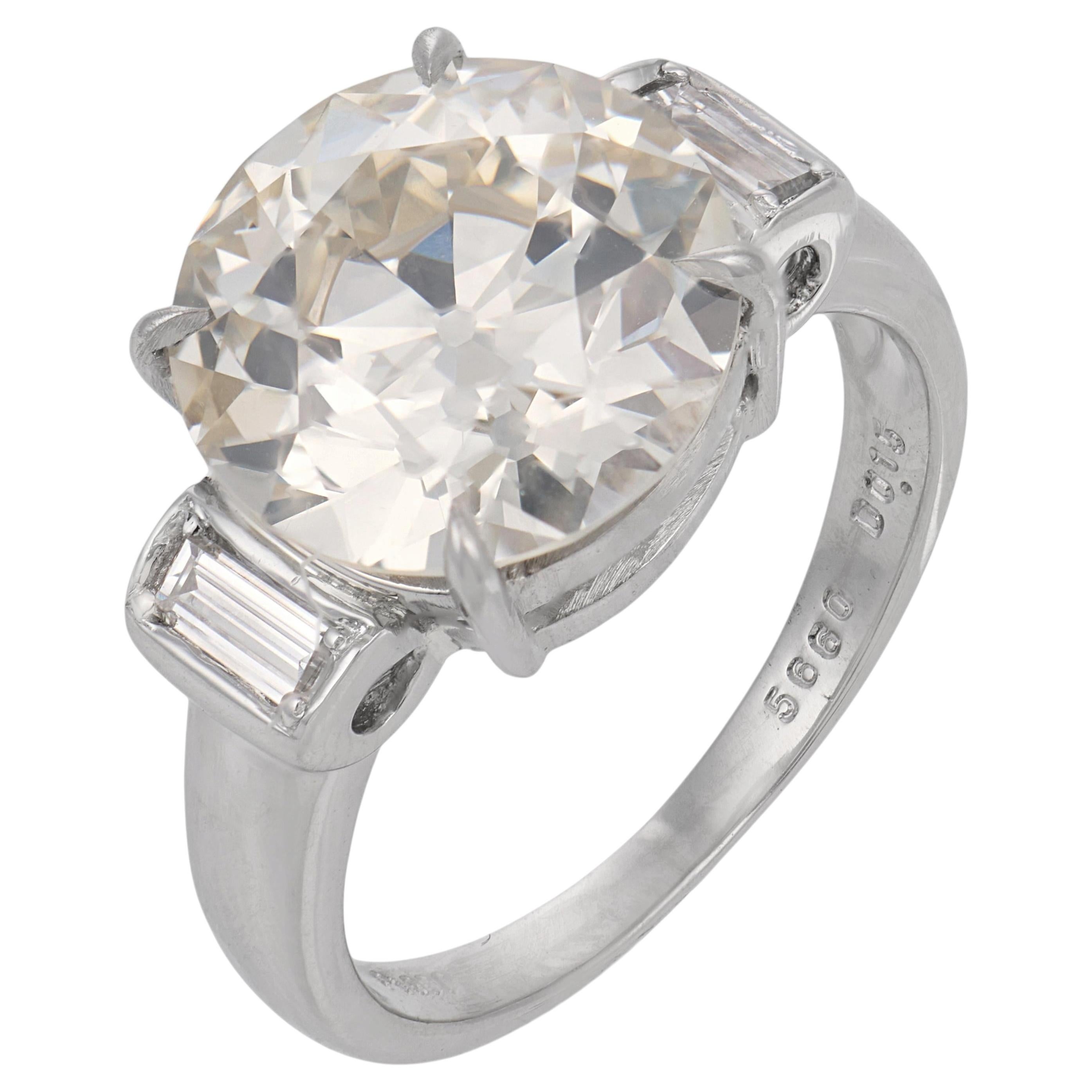 GIA 5.46 carat old European cut diamond platinum engagement ring For Sale
