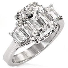GIA 5.47cts Emerald-cut  Diamond I-VVS2 Engagement Three stone Ring