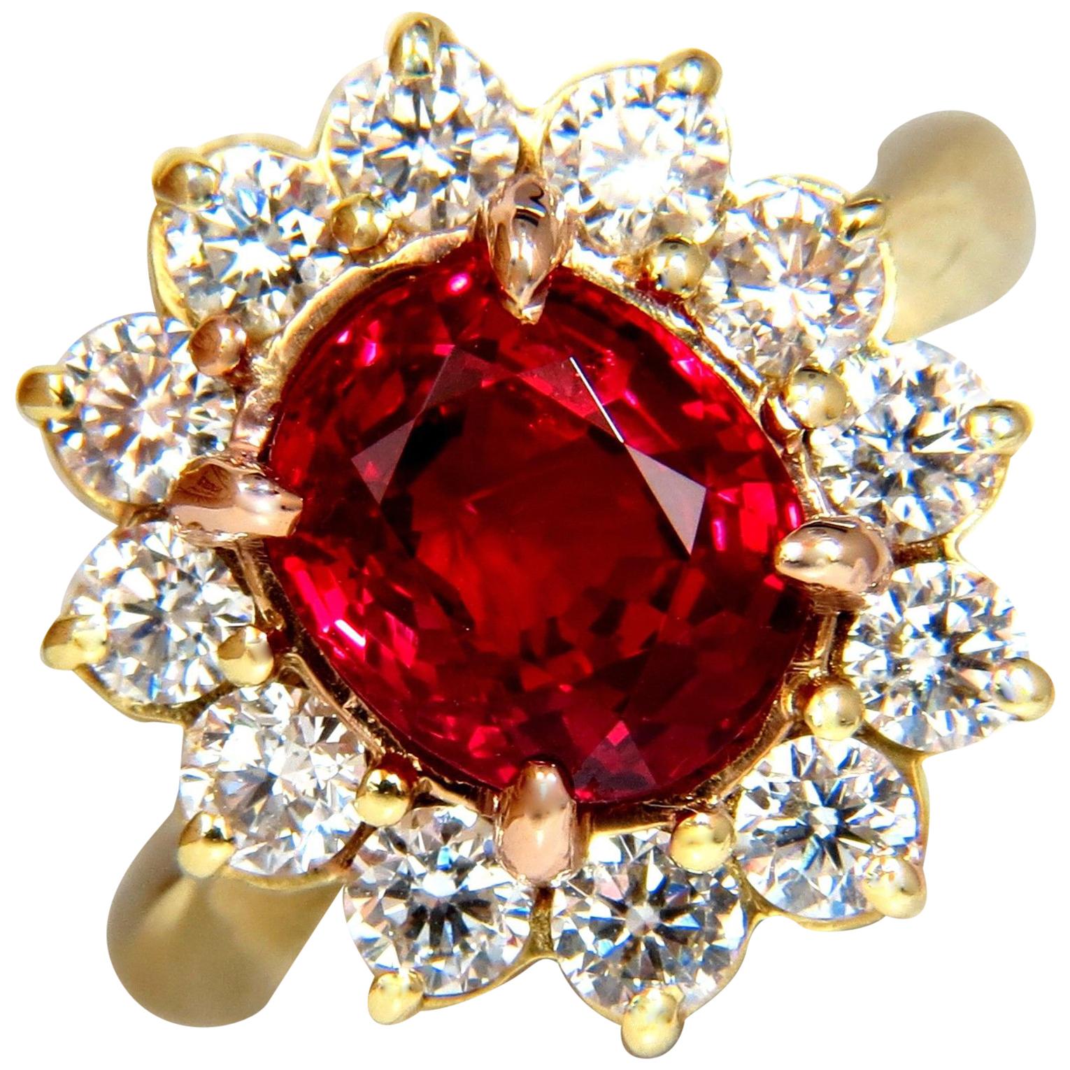 GIA 5.49 Carat No Heat Vivid Red Spinel Diamond Ring 18 Karat Unheated Investors