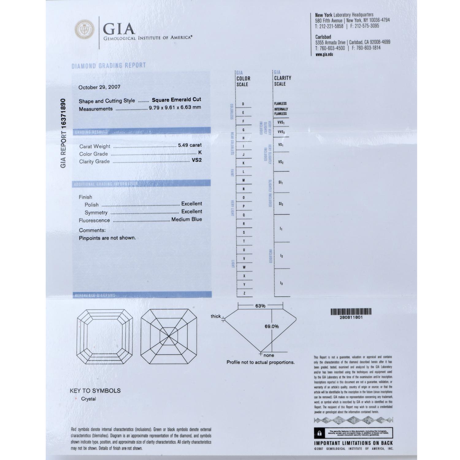Verlobungsring, GIA 5,49 Karat Asscher-Schliff Diamant Platin Halo Dreifachstein im Angebot 5