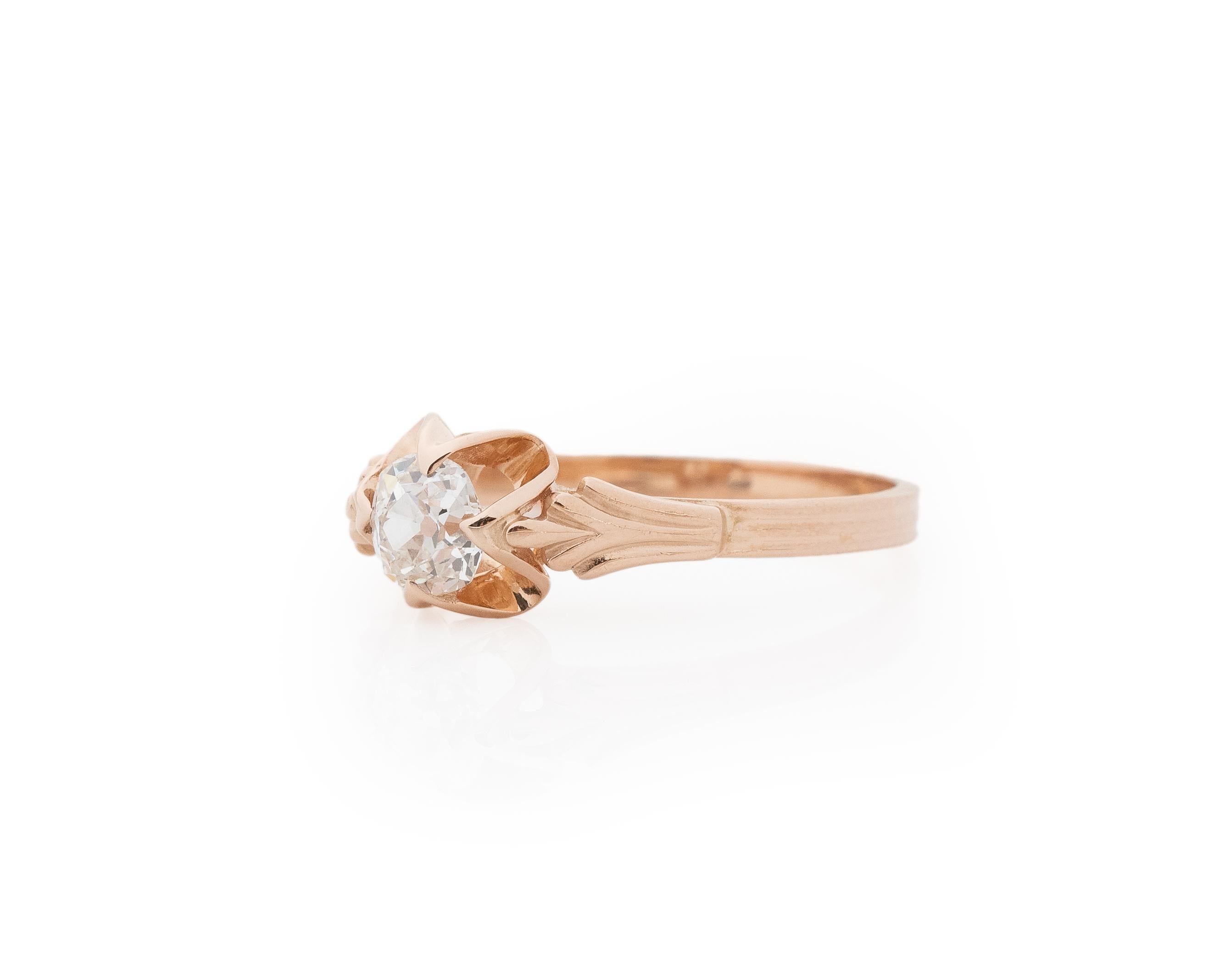 Rose Cut GIA .55 Carat Total Weight Edwardian Diamond 14 Karat Rose Gold Engagement Ring For Sale