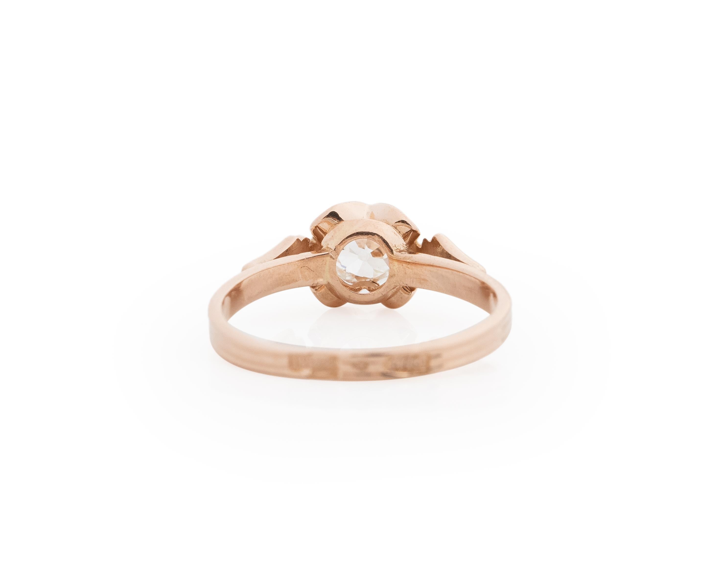 GIA .55 Carat Total Weight Edwardian Diamond 14 Karat Rose Gold Engagement Ring In Good Condition For Sale In Atlanta, GA