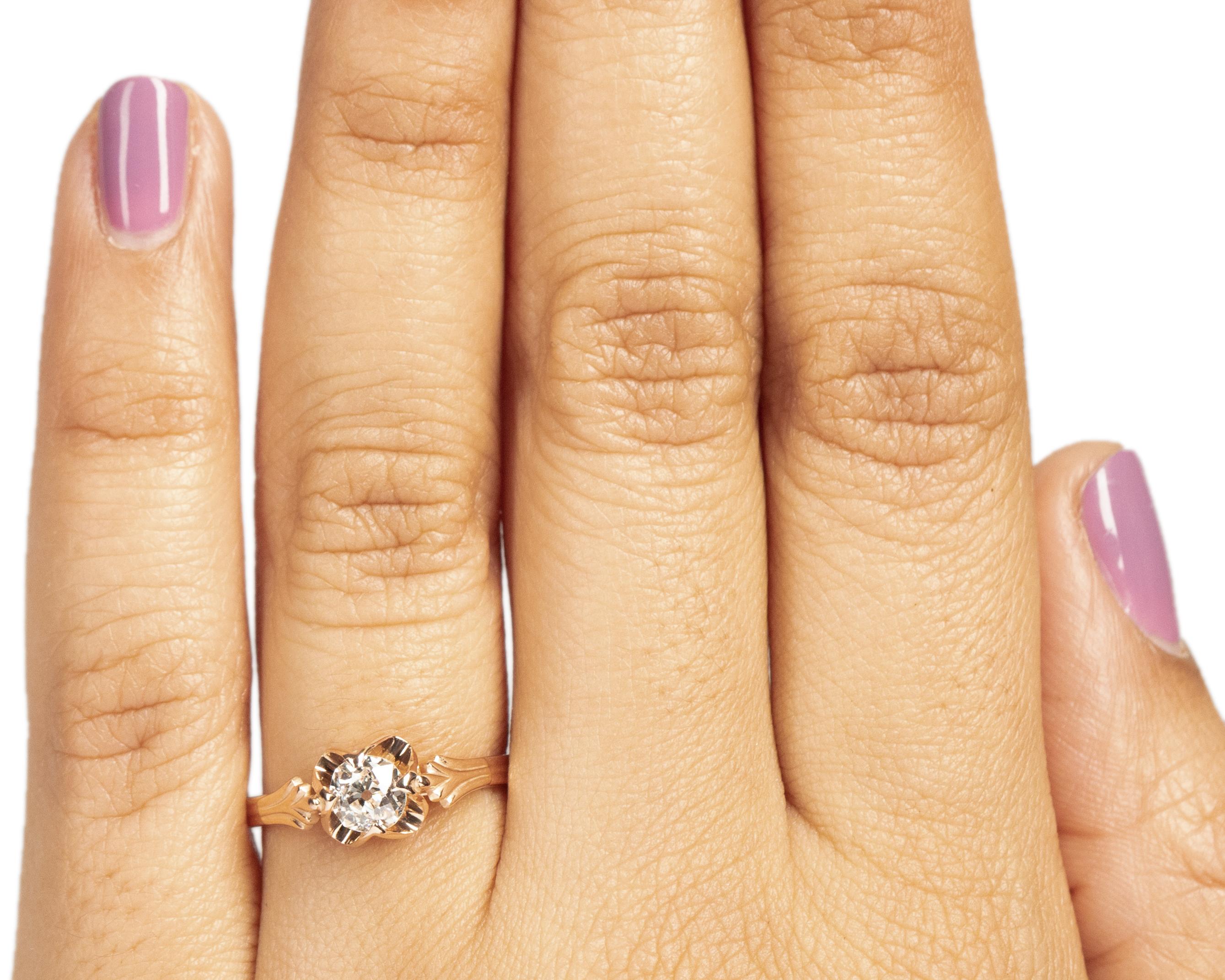 GIA .55 Carat Total Weight Edwardian Diamond 14 Karat Rose Gold Engagement Ring For Sale 1