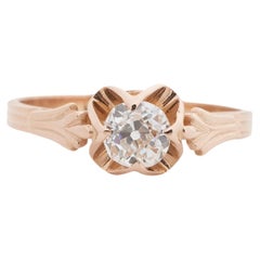Antique GIA .55 Carat Total Weight Edwardian Diamond 14 Karat Rose Gold Engagement Ring