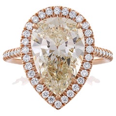Anello GIA 5.50ct Estate Vintage Pear Diamond Engagement Wedding 14k RG
