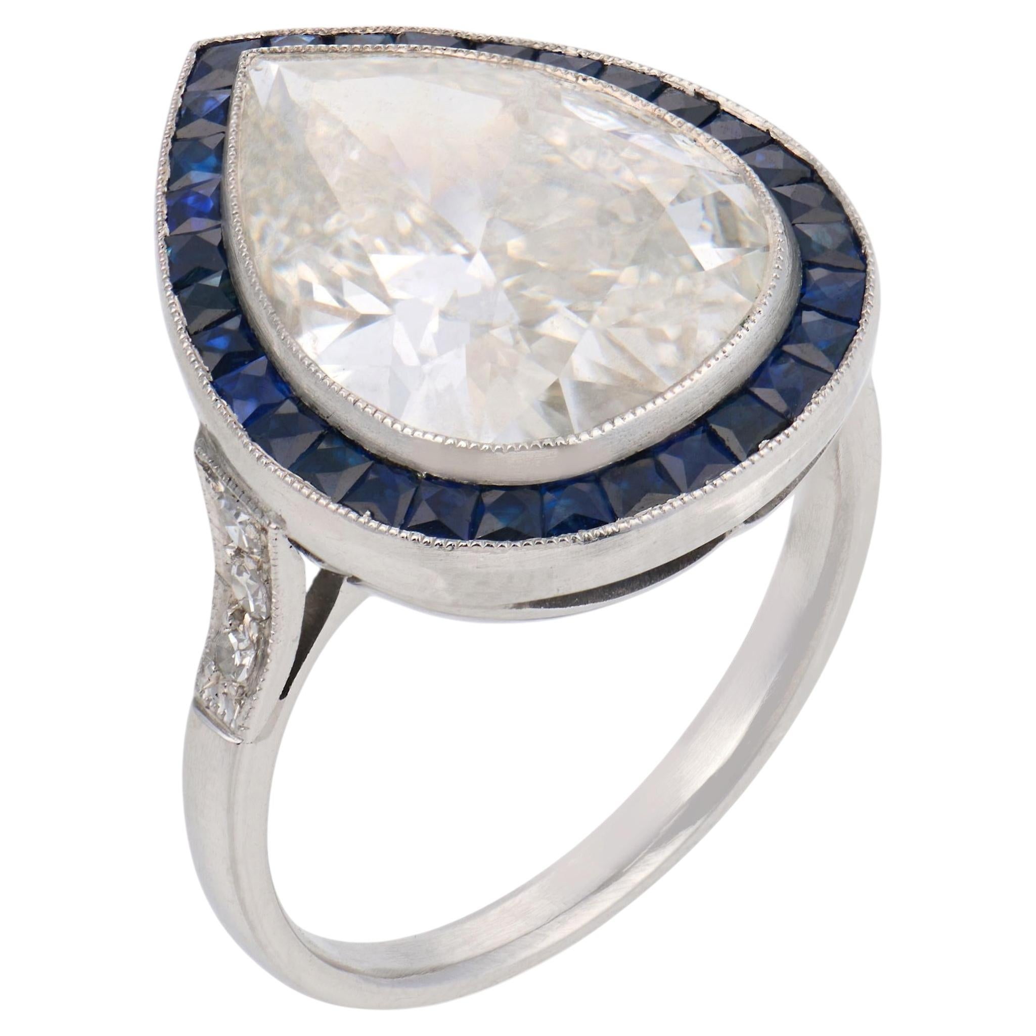 GIA 5.51 carat pear shape diamond sapphire platinum engagement ring For ...