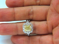 GIA 5.52 Carat Cushion Natural Fancy Yellow Diamond Cluster Halo Ring VVS1*