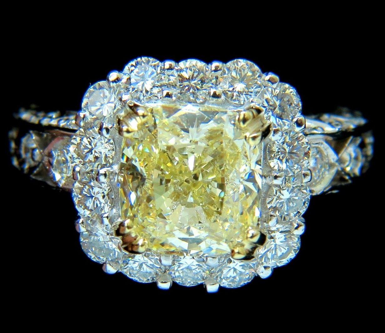 Women's GIA 5.52 Carat Cushion Natural Fancy Yellow Diamond Cluster Halo Ring VVS1 For Sale