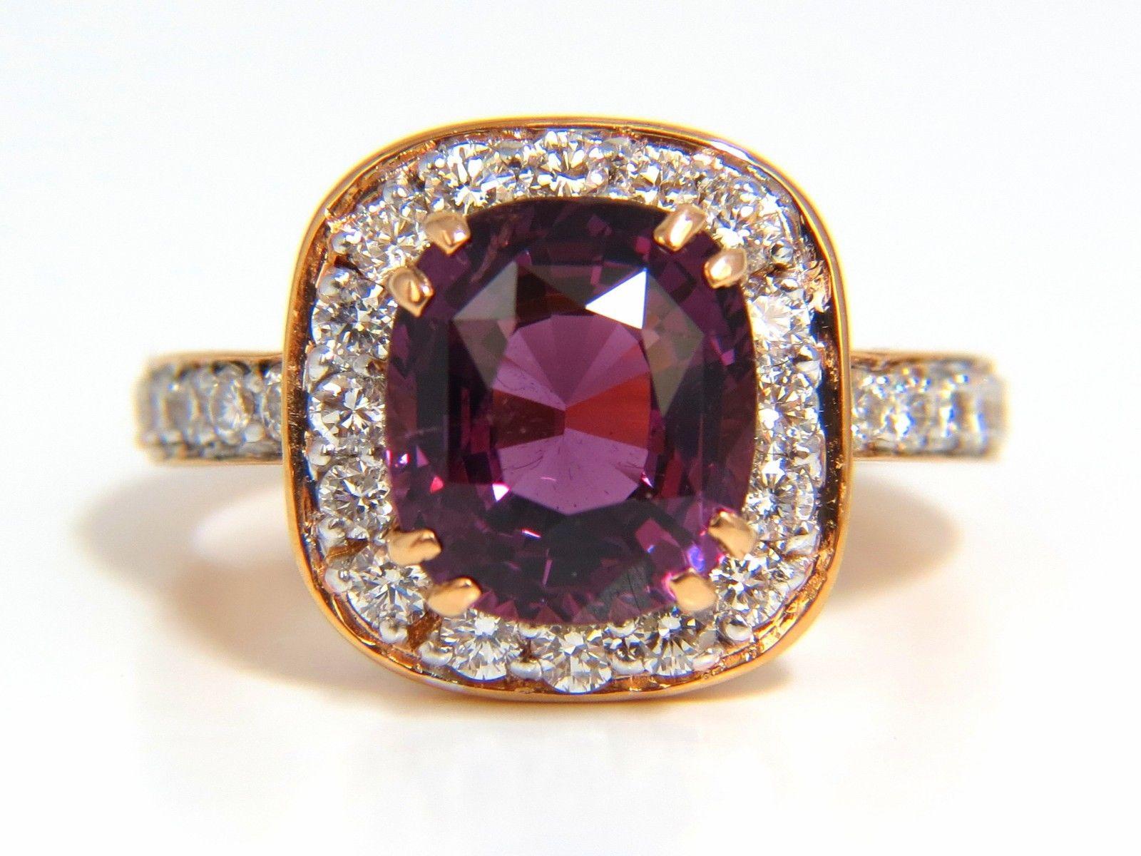Cushion Cut GIA 5.54 Carat Natural No Heat Red Purple Spinel Diamonds Ring 18 Karat Unheated