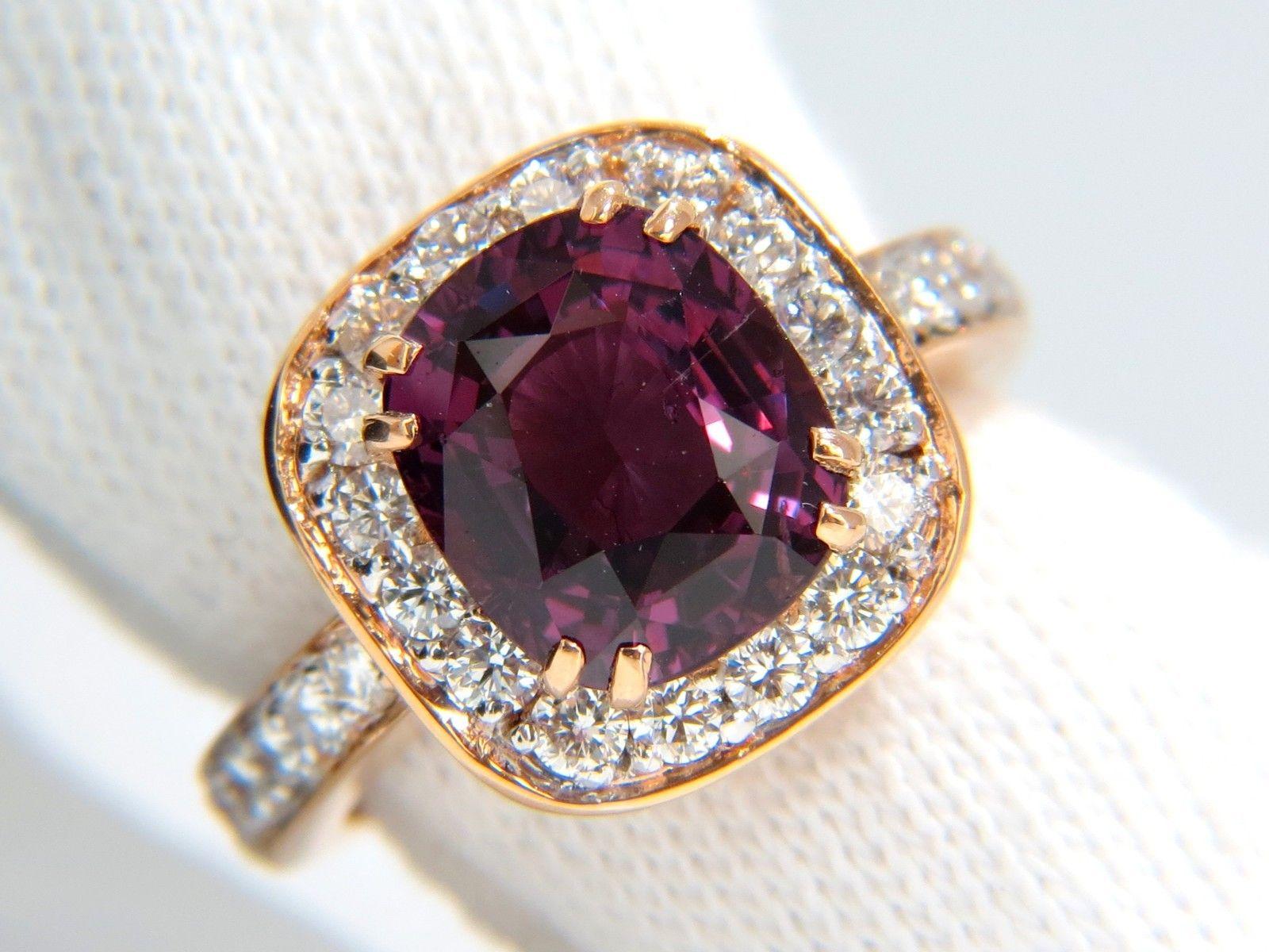 GIA 5.54 Carat Natural No Heat Red Purple Spinel Diamonds Ring 18 Karat Unheated 1