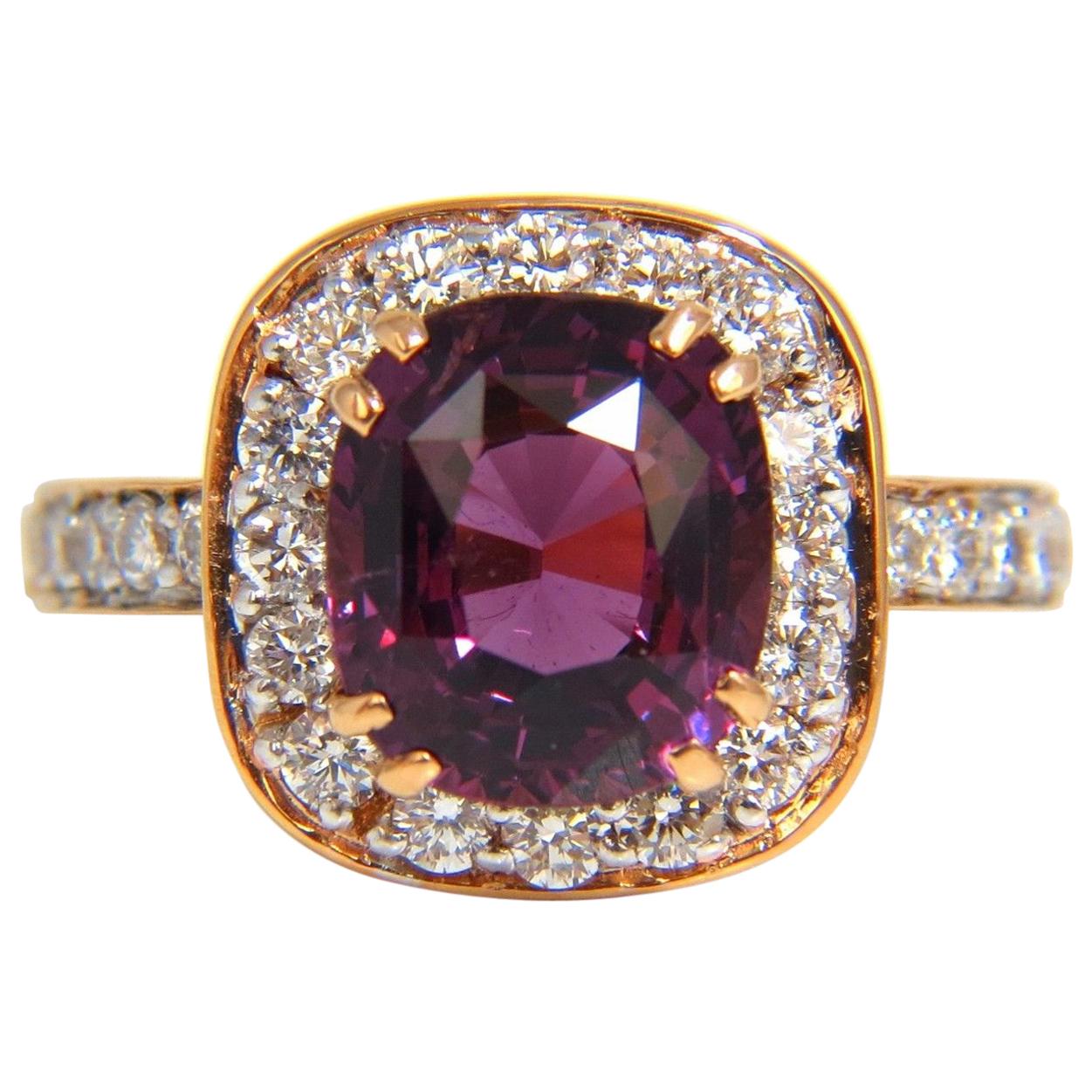 GIA 5.54 Carat Natural No Heat Red Purple Spinel Diamonds Ring 18 Karat Unheated