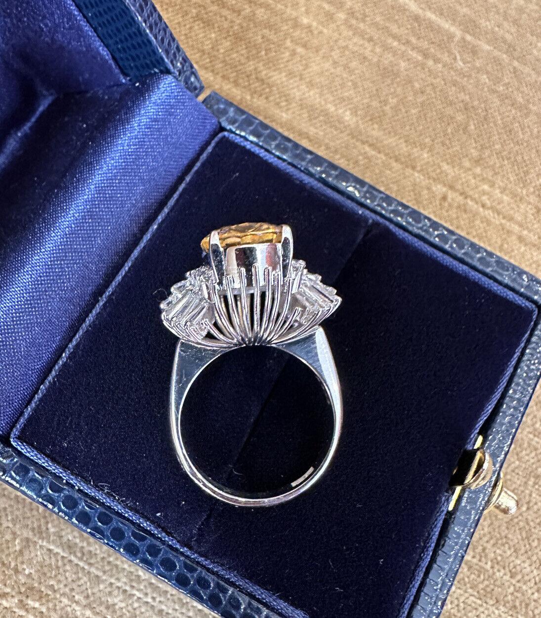 Women's GIA 5.63 Carat Unheated Ceylon Yellow Sapphire & Diamond Ring in Platinum For Sale