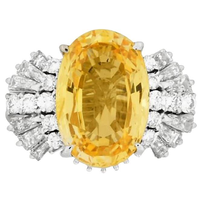 GIA 5.63 Carat Unheated Ceylon Yellow Sapphire & Diamond Ring in Platinum For Sale