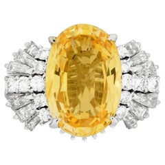 GIA 5.63 Carat Unheated Ceylon Yellow Sapphire & Diamond Ring in Platinum