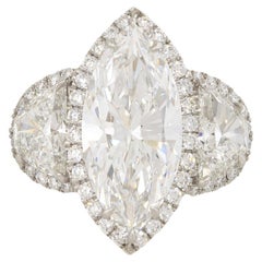 Bague de fiançailles en platine avec diamants taille marquise et demi-lune de 5,65 carats certifiés GIA