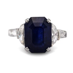 Platinring, GIA 5,69 Karat achteckig geschliffener blauer Saphir, Diamant