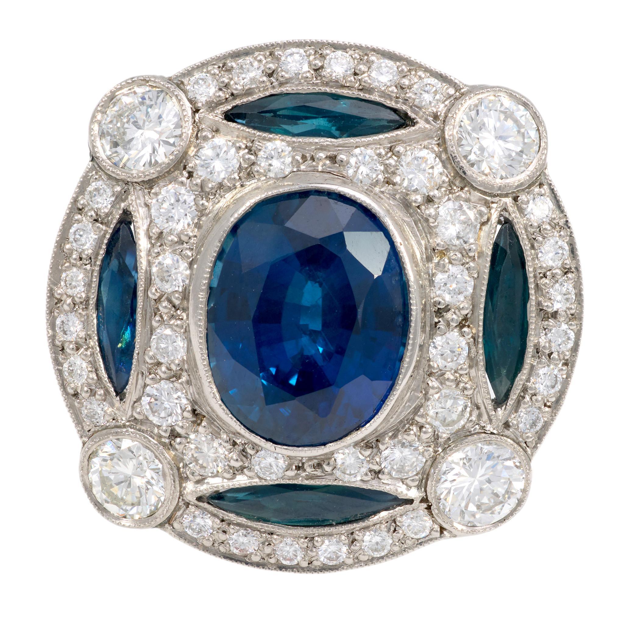 Modern GIA 5.70 carat sapphire diamond platinum cocktail ring For Sale