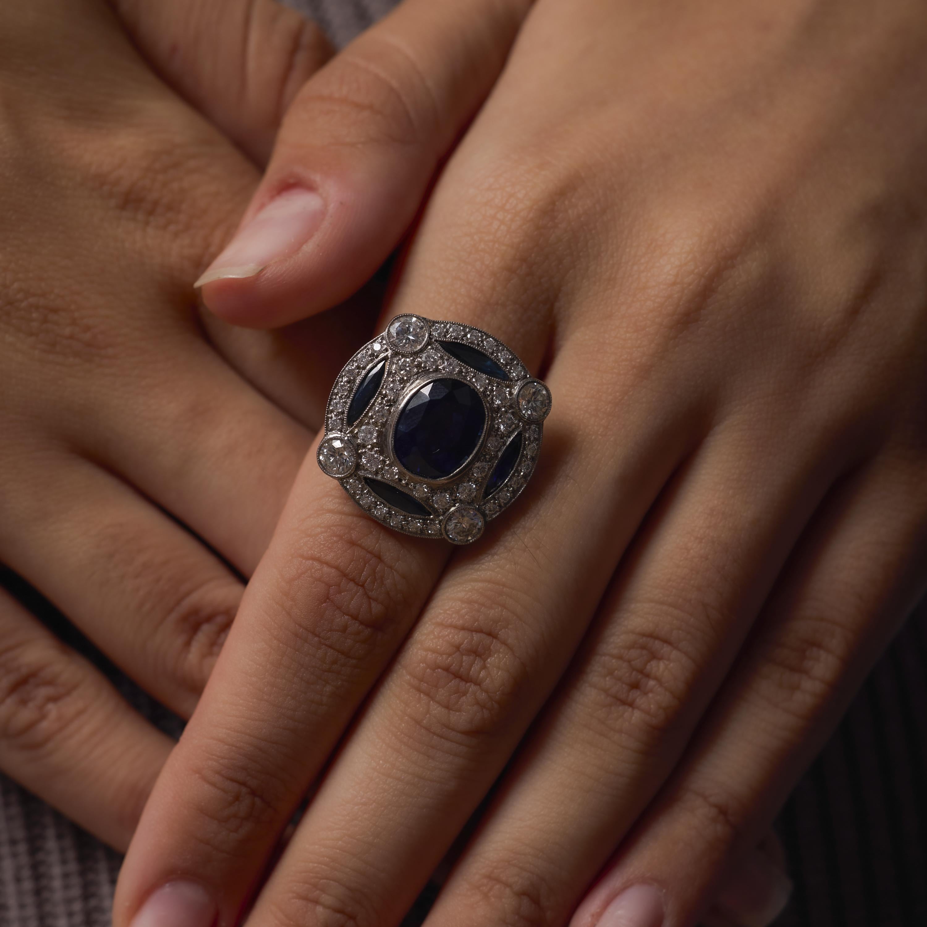 GIA 5.70 carat sapphire diamond platinum cocktail ring In Good Condition For Sale In Beverly Hills, CA