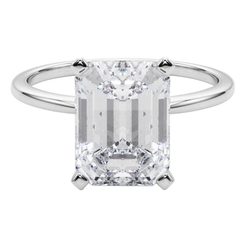 GIA 5,71ct Smaragd Slim Band Prong Set Solitär 18K Weißgold Diamantring im Angebot