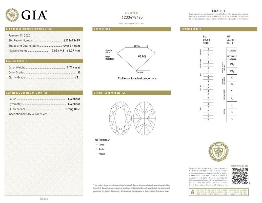 Contemporaneo GIA 5,71ct Oval Slim Band Prong Set Solitaire in oro bianco 18K Diamond Ring in vendita