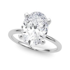 GIA 6ct Oval Slim Band Prong Set Solitaire 18K White Gold Diamond Ring
